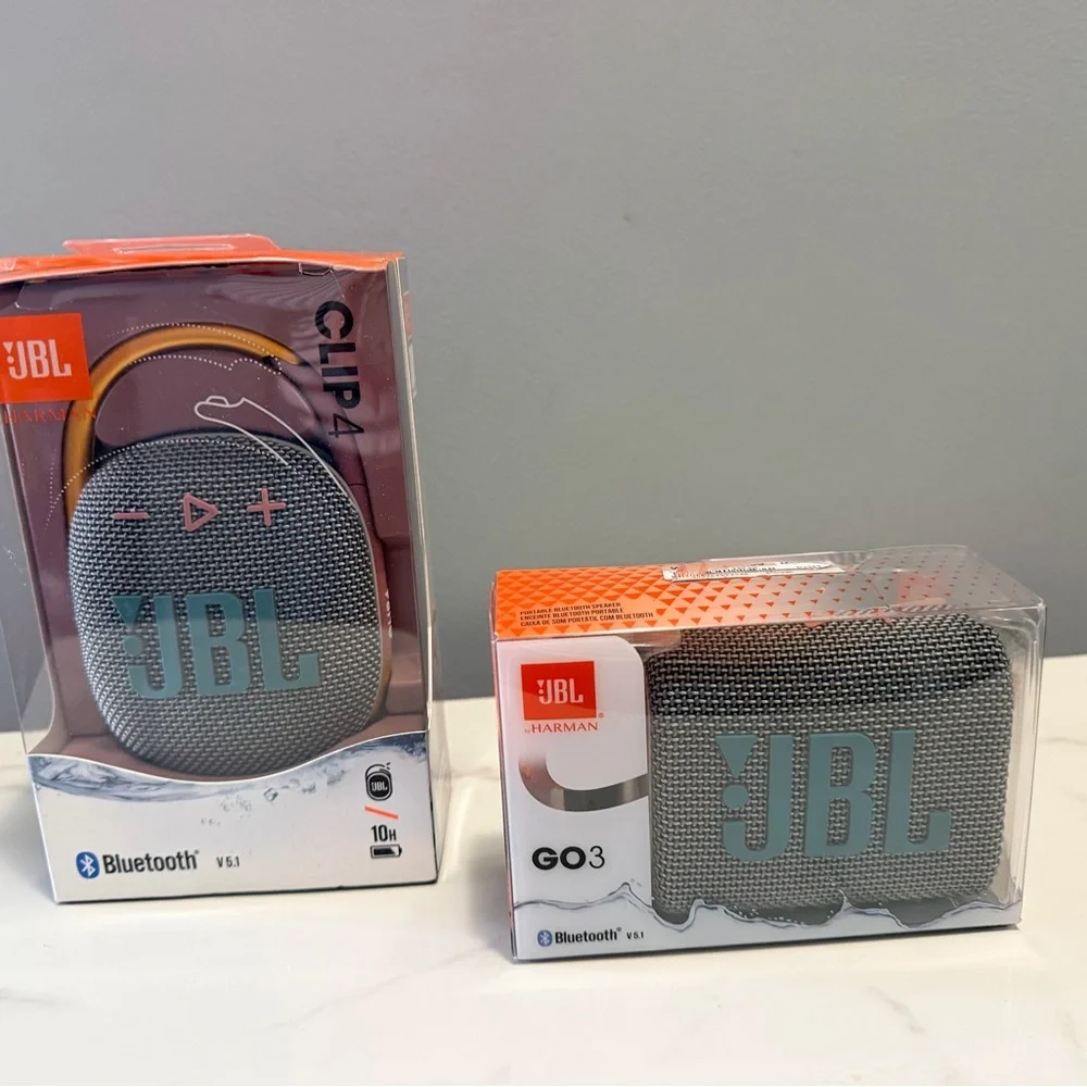 JBL Clip 4 and GO3 Bluetooth Speakers - teal, pink and Gray NEW ( set of two)